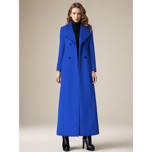 Woolen Coat For Women Turndown Collar Double-breasted Full Length Retro Wrap Coat Winter Outerwear 2025 - milanoo.com - Modalova