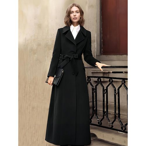 Wool Blend Long Coat Classic Lapel Belted Full Length Winter Outerwear For Women 2025 - milanoo.com - Modalova