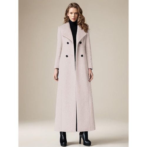 Woolen Coat For Women Turndown Collar Double-breasted Full Length Retro Wrap Coat Winter Outerwear 2025 - milanoo.com - Modalova