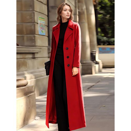 Wool Blend Long Coat Classic Lapel Belted Full Length Winter Outerwear For Women 2025 - milanoo.com - Modalova