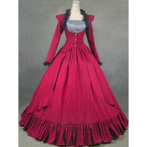 Victorian Retro Tudor Dress Costume Long Sleeves Red Ball Gown Women's Ruffle Button Victorian Era Clothing Retro Clothing Costumes Carnival - milanoo.com - Modalova