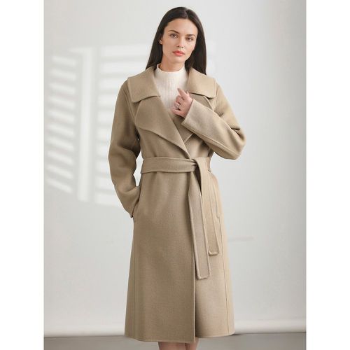 Coat For Woman Coffee Brown Turndown Collar Long Sleeves Sash Chic Maxi Coat - milanoo.com - Modalova