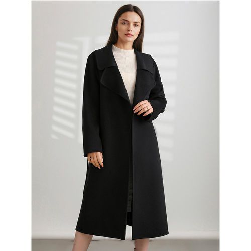 Coat For Woman Coffee Brown Turndown Collar Long Sleeves Sash Chic Maxi Coat - milanoo.com - Modalova