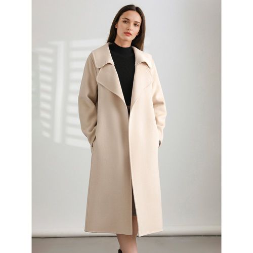 Coat For Woman Coffee Brown Turndown Collar Long Sleeves Sash Chic Maxi Coat - milanoo.com - Modalova