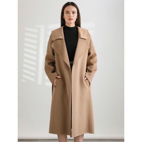 Coat For Woman Turndown Collar Long Sleeves Sash Chic Maxi Coat - milanoo.com - Modalova