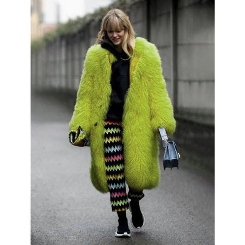 Fuzzy Overcoat Collared Open Front Solid Color Faux Fur Outerwear - milanoo.com - Modalova