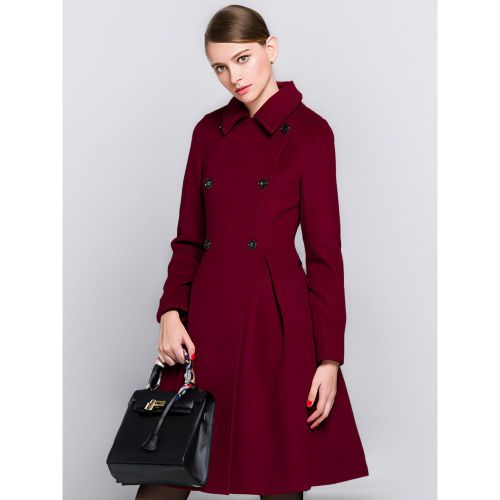 Flared Woolen Coat In Double-Breasted Turndown Collar A-line Winter Midi Outerwear For Women 2025 - milanoo.com - Modalova