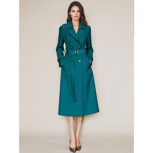 Women's Trench Coat Practical Buttons Turndown Collar Long Sleeves Polyester Lace-up - milanoo.com - Modalova