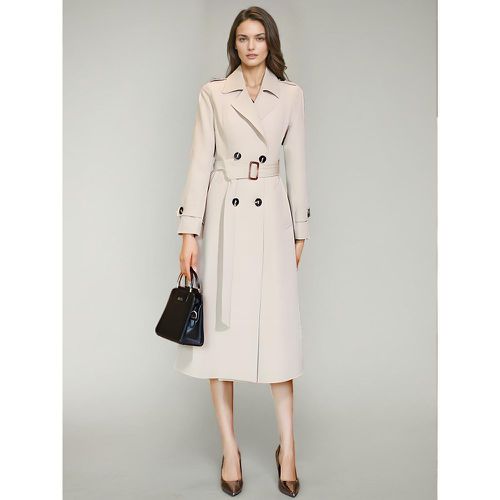 Women's Trench Coat Practical Buttons Turndown Collar Long Sleeves Polyester Lace-up - milanoo.com - Modalova