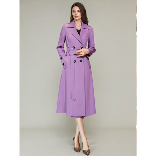 Women's Trench Coat Practical Buttons Turndown Collar Long Sleeves Polyester Lace-up - milanoo.com - Modalova