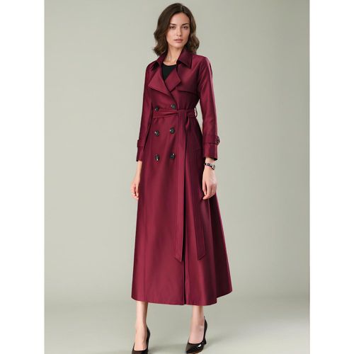 Trench Coat For Women Quality Buttons Turndown Collar Long Sleeves Polyester Lace-up - milanoo.com - Modalova