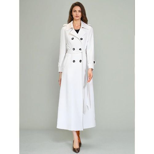 Trench Coat For Woman Quality Sash Turndown Collar Long Sleeves Polyester Front Button - milanoo.com - Modalova