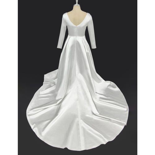 Vintage Wedding Dress Square Neck Long Sleeves Satin Fabric With Train Bridal Gowns Free Customization - milanoo.com - Modalova