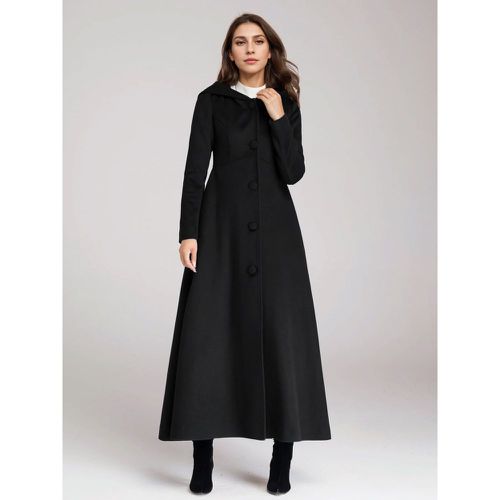 Woman Coat Hooded Buttons Elegant Dark Navy Maxi Coat - milanoo.com - Modalova