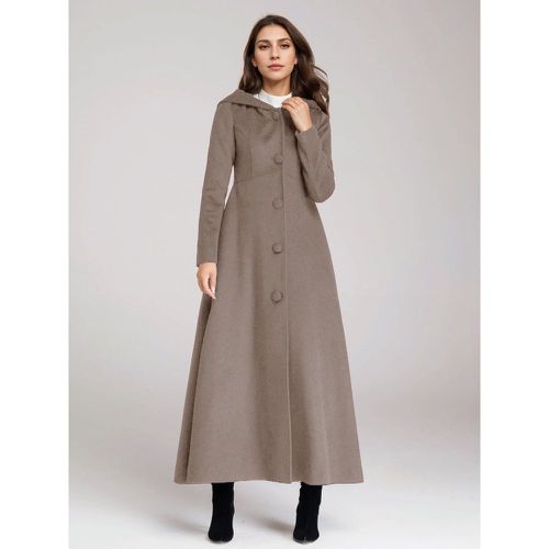 Woman Coat Hooded Buttons Elegant Dark Navy Maxi Coat - milanoo.com - Modalova