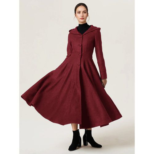 Woman Coat Black Hooded Long Sleeves Buttons Elegant Maxi Coat - milanoo.com - Modalova