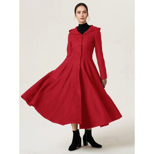 Woman Coat Black Hooded Long Sleeves Buttons Elegant Maxi Coat - milanoo.com - Modalova