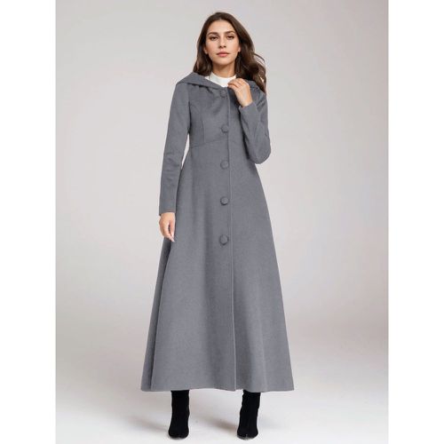 Woman Coat Hooded Buttons Elegant Dark Navy Maxi Coat - milanoo.com - Modalova