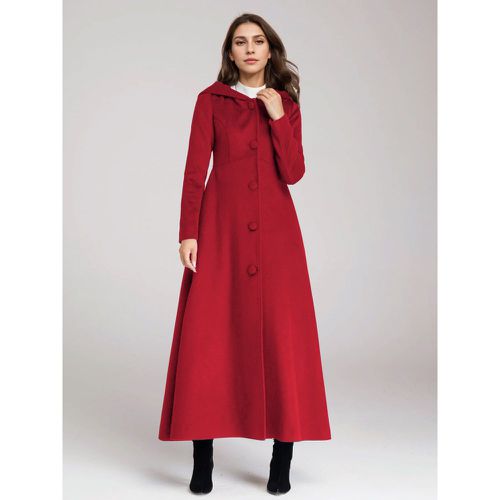 Woman Coat Hooded Buttons Elegant Dark Navy Maxi Coat - milanoo.com - Modalova