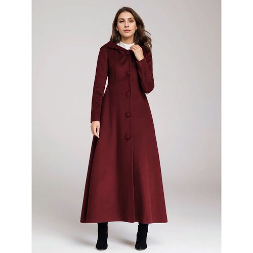 Woman Coat Hooded Buttons Elegant Dark Navy Maxi Coat - milanoo.com - Modalova