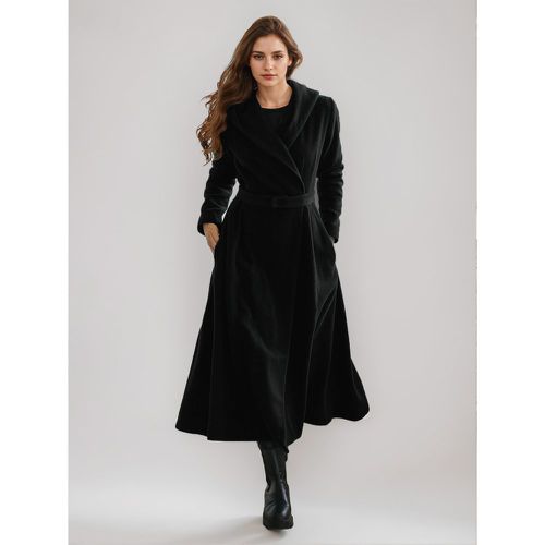 Coat For Woman Dark Green Hooded Long Sleeves Sash Chic Maxi Coat - milanoo.com - Modalova