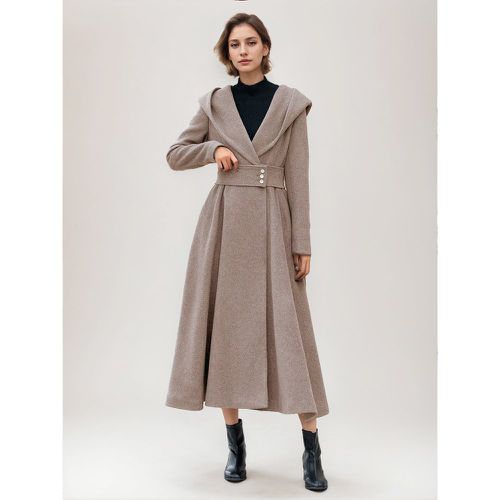 Coat For Woman Gray Hooded Long Sleeves Buttons Chic Wrap Coat - milanoo.com - Modalova