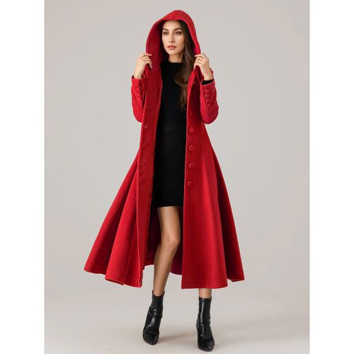 Outerwear For Woman Hooded Buttons Elegant Camel Maxi Coat - milanoo.com - Modalova