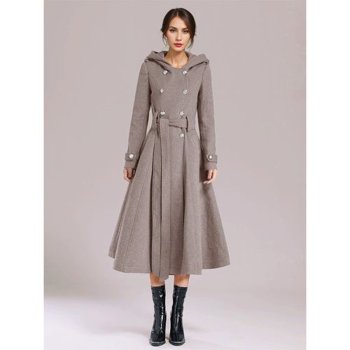 Woman's Outerwear Hooded Buttons Elegant Burgundy Wrap Coat - milanoo.com - Modalova