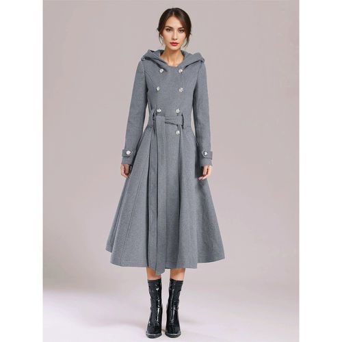 Woman's Outerwear Hooded Buttons Elegant Burgundy Wrap Coat - milanoo.com - Modalova