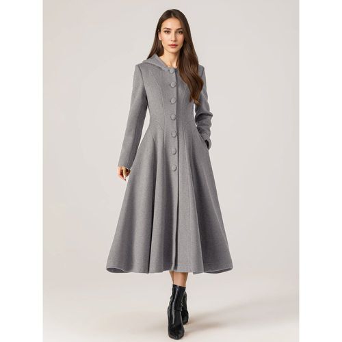 Outerwear For Woman Hooded Buttons Elegant Camel Maxi Coat - milanoo.com - Modalova