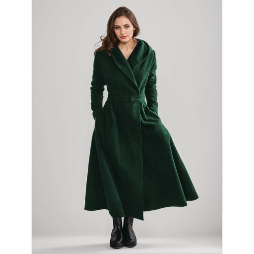 Coat For Woman Dark Hooded Long Sleeves Sash Chic Maxi Coat - milanoo.com - Modalova