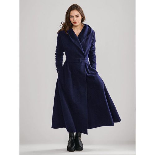 Coat For Woman Dark Green Hooded Long Sleeves Sash Chic Maxi Coat - milanoo.com - Modalova