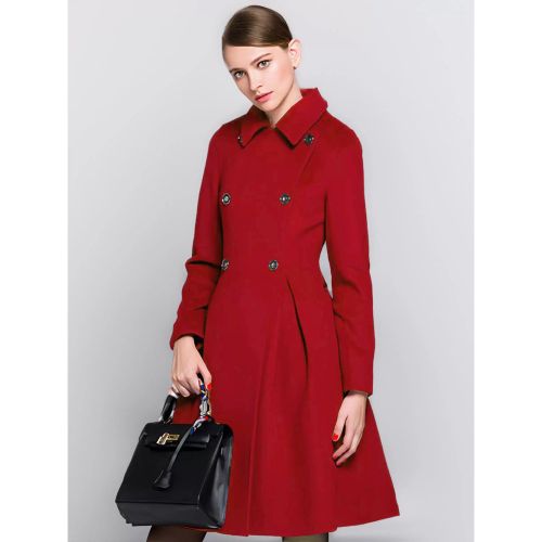 Flared Woolen Coat In Burgundy Double-Breasted Turndown Collar A-line Winter Midi Outerwear For Women 2025 - milanoo.com - Modalova