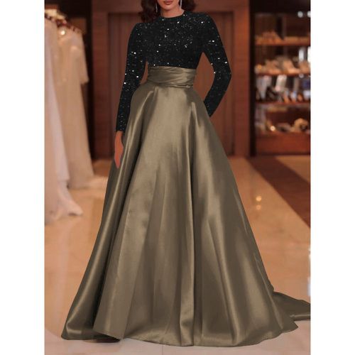 Evening Dress Ball Gown Jewel Neck With Train Long Sleeves Zipper Sequins Velour Social Pageant Dresses - milanoo.com - Modalova