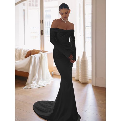 Simple Wedding Dress Mermaid Bateau Neck Long Sleeves Pleated 30cm Bridal Dresses - milanoo.com - Modalova