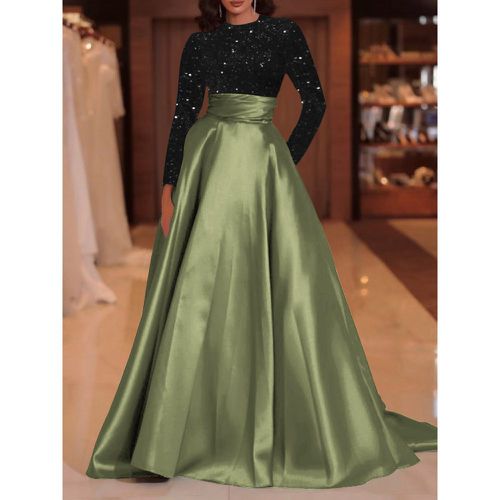 Evening Dress Ball Gown Jewel Neck With Train Long Sleeves Zipper Sequins Velour Social Pageant Dresses - milanoo.com - Modalova