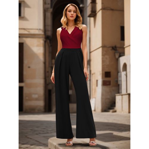 Bridal Jumpsuit Satin Fabric Floor-Length Jumpsuit V-Neck Sleeveless Brick Red - milanoo.com - Modalova