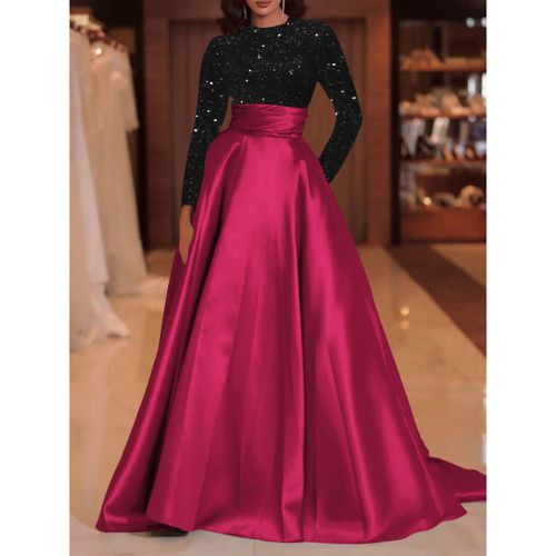 Evening Dress Ball Gown Jewel Neck With Train Long Sleeves Zipper Sequins Velour Social Pageant Dresses - milanoo.com - Modalova