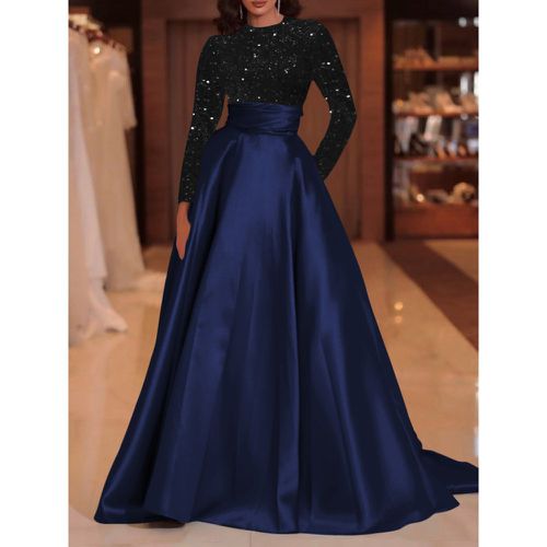 Evening Dress Ball Gown Jewel Neck With Train Long Sleeves Zipper Sequins Velour Social Pageant Dresses - milanoo.com - Modalova