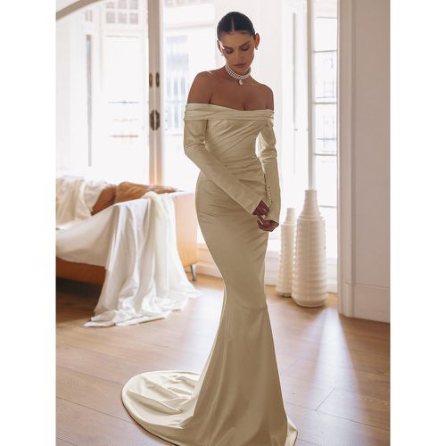 Simple Wedding Dress Mermaid Bateau Neck Long Sleeves Pleated 30cm Bridal Dresses - milanoo.com - Modalova