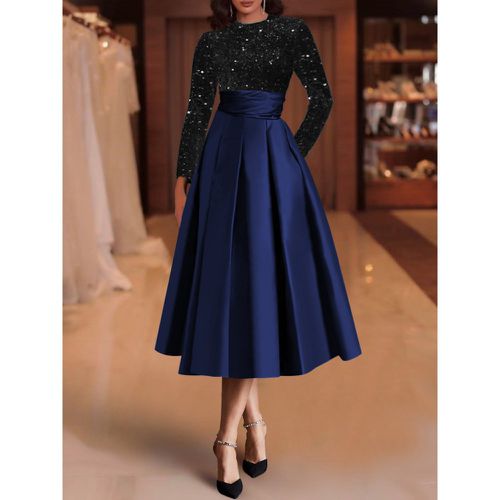 Evening Dress Ball Gown Jewel Neck Satin Fabric Tea-Length Sequins Formal Party Dresses - milanoo.com - Modalova