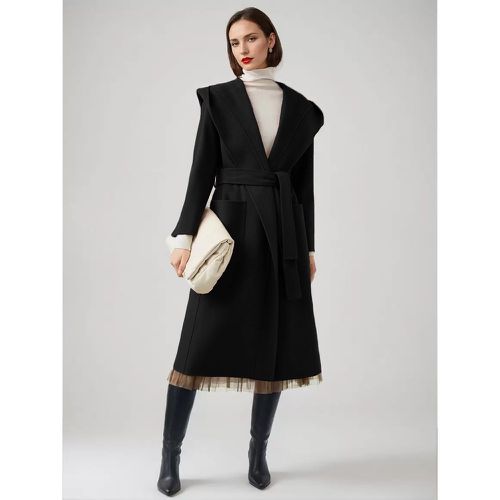 Wool Cashmere Blend Wrap Coat With Hood Double-Faced Camel Belted Winter Outerwear For Women 2024 - milanoo.com - Modalova