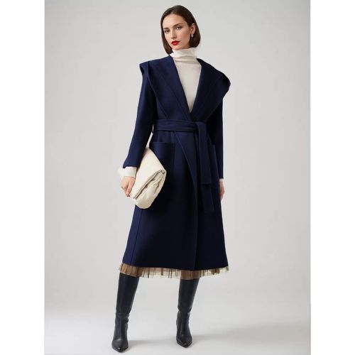 Wool Cashmere Blend Wrap Coat With Hood Double-Faced Camel Belted Winter Outerwear For Women 2024 - milanoo.com - Modalova