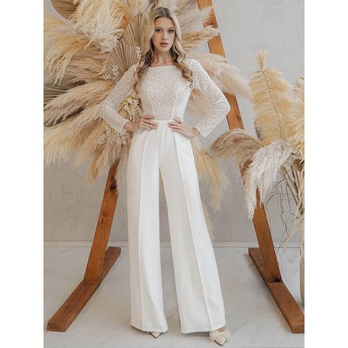 Bridal Jumpsuit Lace Cut Out Floor-Length Jumpsuit Jewel Neck Long Sleeves - milanoo.com - Modalova