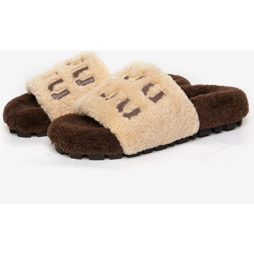 Women's Round Toe Knitting Wool Flat Slide Sandals Coffee Brown - milanoo.com - Modalova