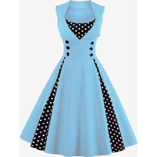 Red Vintage Glamour Dress Polka Dot Square Neck Sleeveless Slim Fit Circle Skater Dress For Women - milanoo.com - Modalova