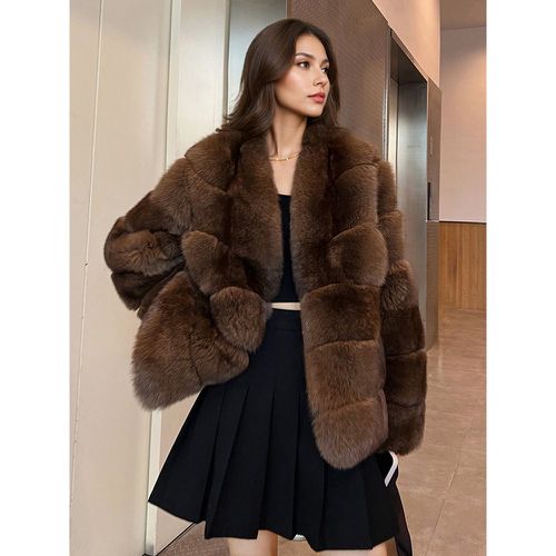 Faux Fur Coats No Waistline Long Sleeves Faux Fur Coat Oversized Women Coat - milanoo.com - Modalova