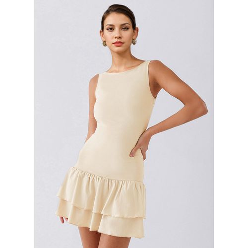 Party Dresses Jewel Neck Ruffles Sleeveless Semi Formal Dress - milanoo.com - Modalova