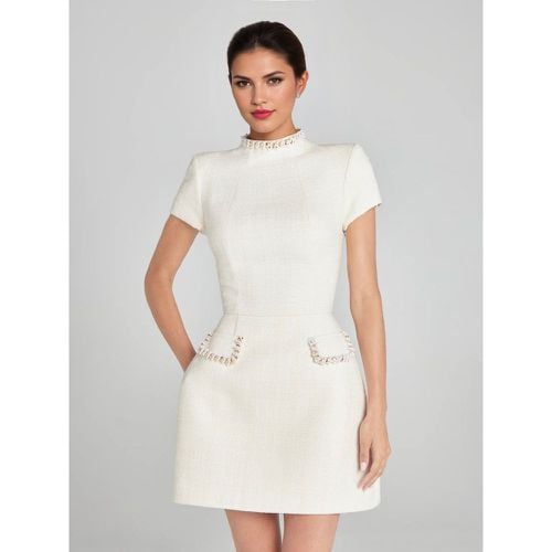 Party Dresses High Collar Studded Short Sleeves Semi Formal Dress - milanoo.com - Modalova