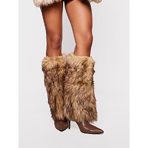 Women's White Boots Fuzzy Faux Fur Stiletto Heel Knee High Boots - milanoo.com - Modalova